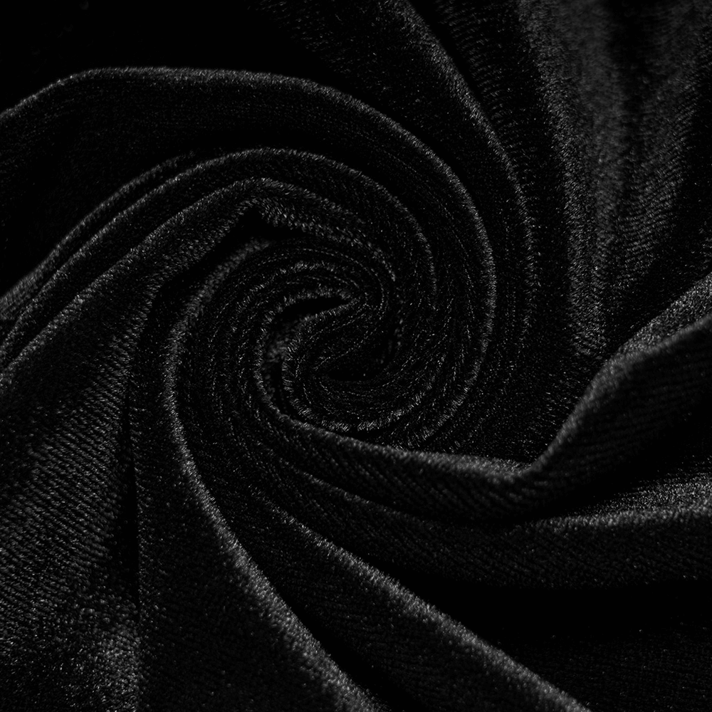 Close-up of luxurious black velvet fabric, perfect for a Gothic lace-trim dress.