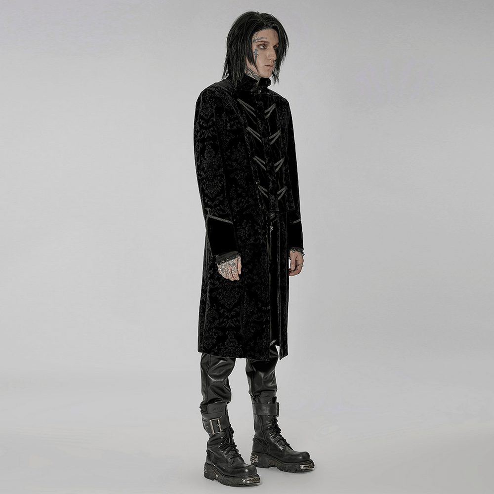 Velvet Gothic Long Coat with Lace Trim Detail - HARD'N'HEAVY