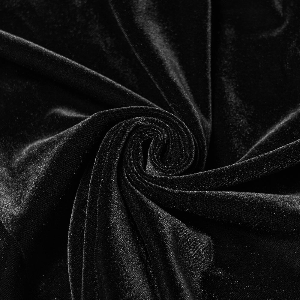 Velvet Gothic Top with Sheer Lace and Ruffled Collar fabric close-up, showcasing the rich black velvet texture.