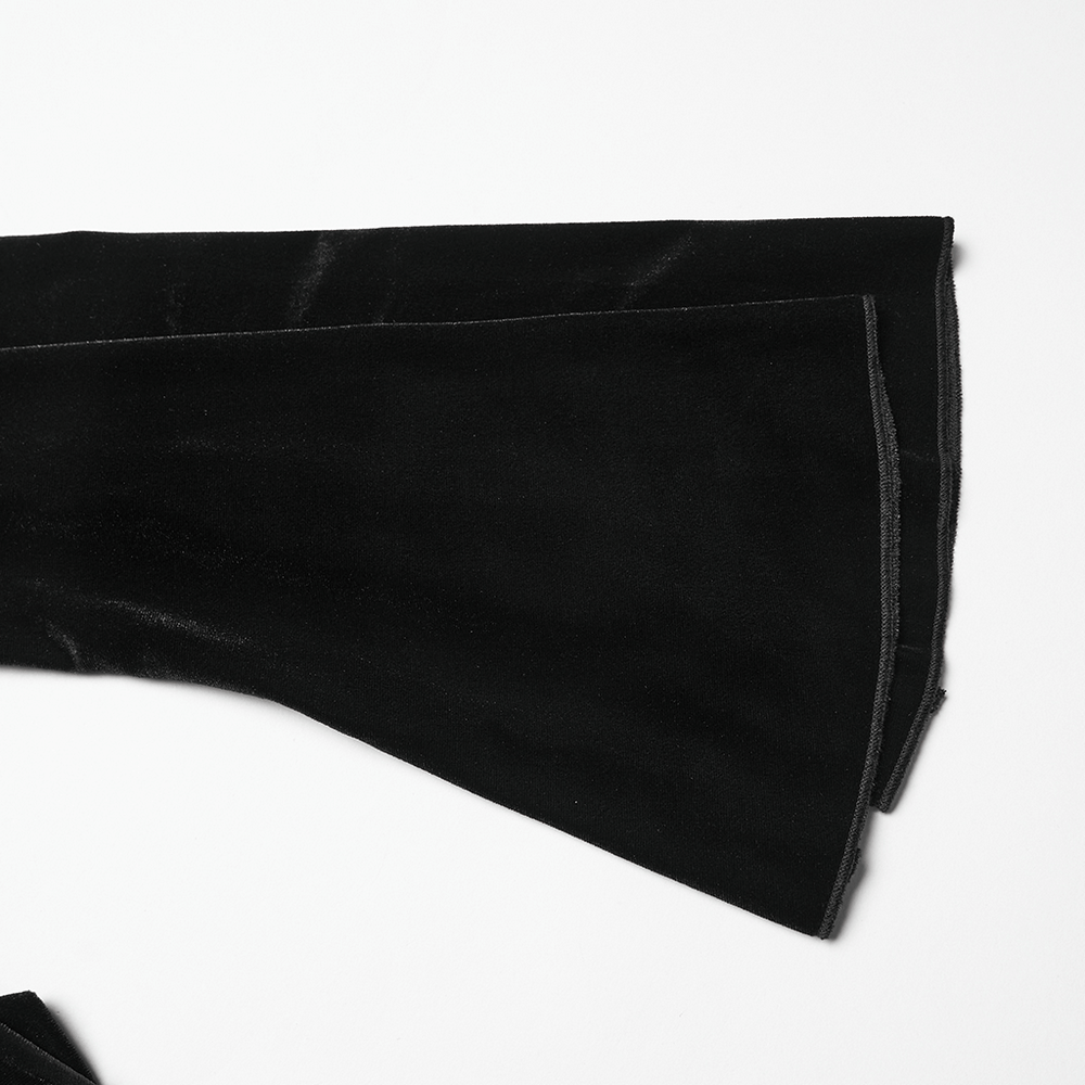 Detail of the sleeve of a Velvet Gothic Top with Sheer Lace and Ruffled Collar in black.