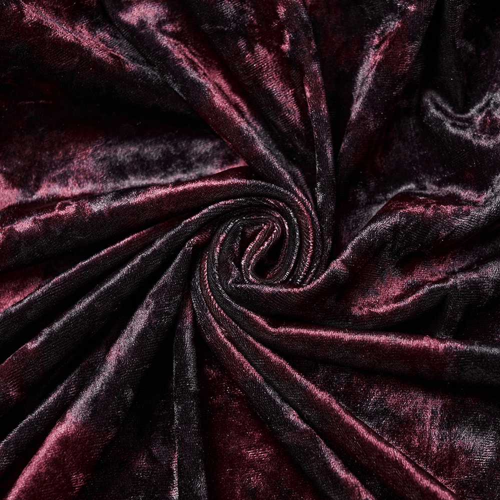 Velvet Gothic Vampire Hooded Dress with Lace Layers fabric close-up showing luxurious dark velvet texture.