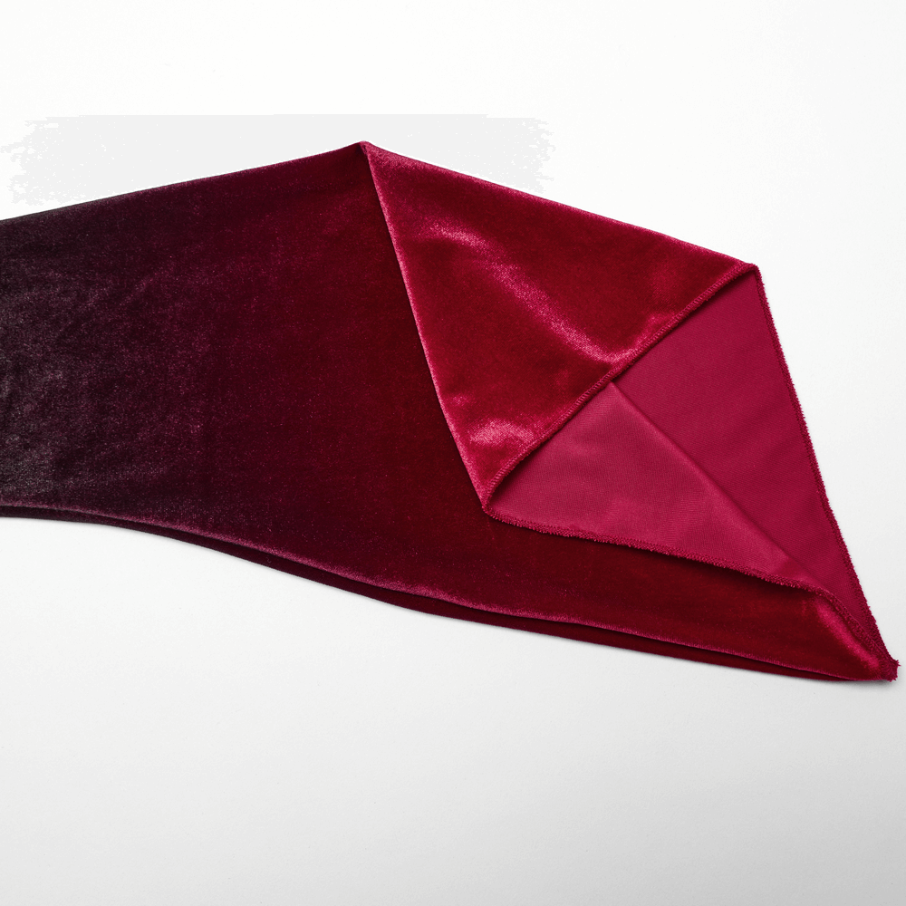 Luxurious velvet gradient scarf in deep burgundy and rich fuchsia, perfect for stylish layering and adding elegance.