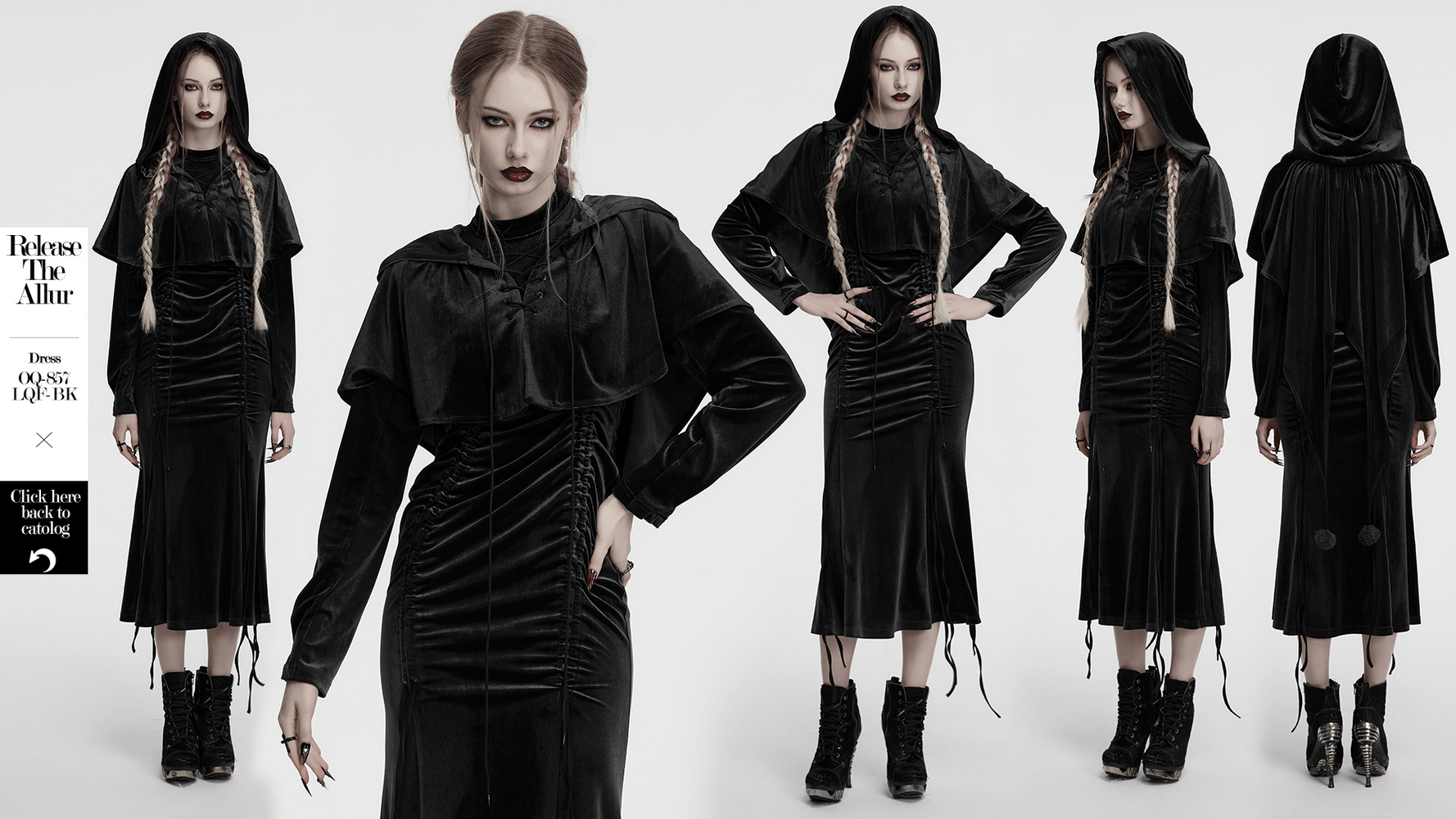 Mystical velvet hooded cape for fantasy cosplay, featuring adjustable drawstring and playful fur balls.