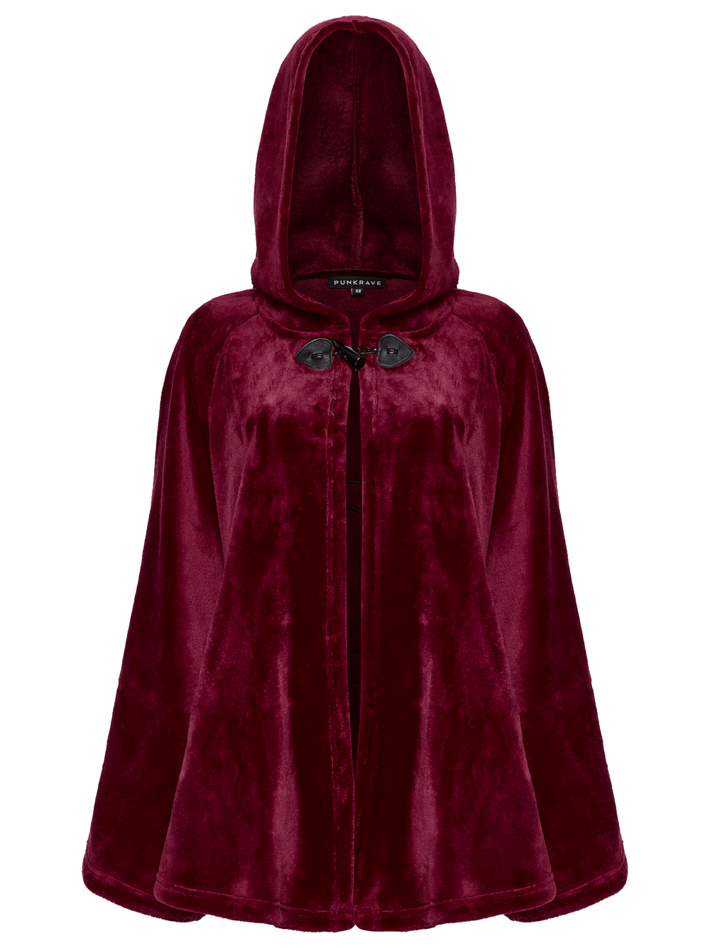 Dark velvet hooded moon cape with a unique design and elegant buttons, perfect for warm, stylish looks.