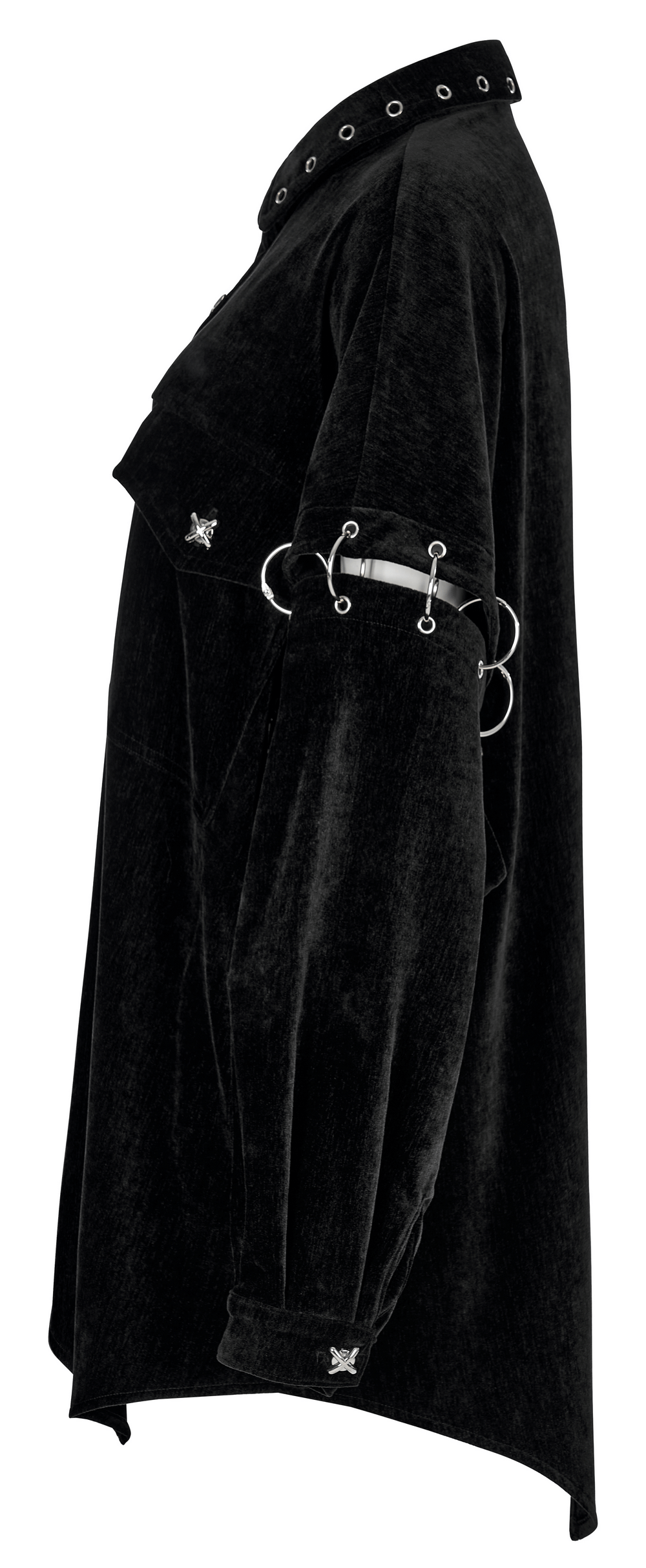 Stylish velvet punk shirt featuring detachable sleeves with iron rings, perfect for a trendy, relaxed look.