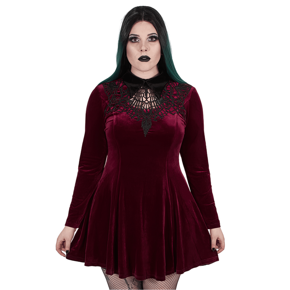 Velvet Lace-Up Dress - Gothic Elegance - HARD'N'HEAVY
