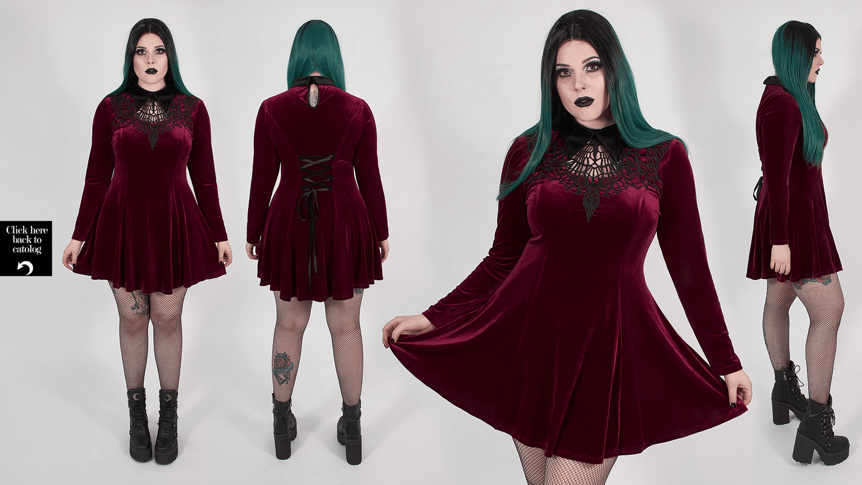 Gothic elegant velvet lace-up dress with hollowed chest and flowing skater silhouette, perfect for dark fashion lovers.