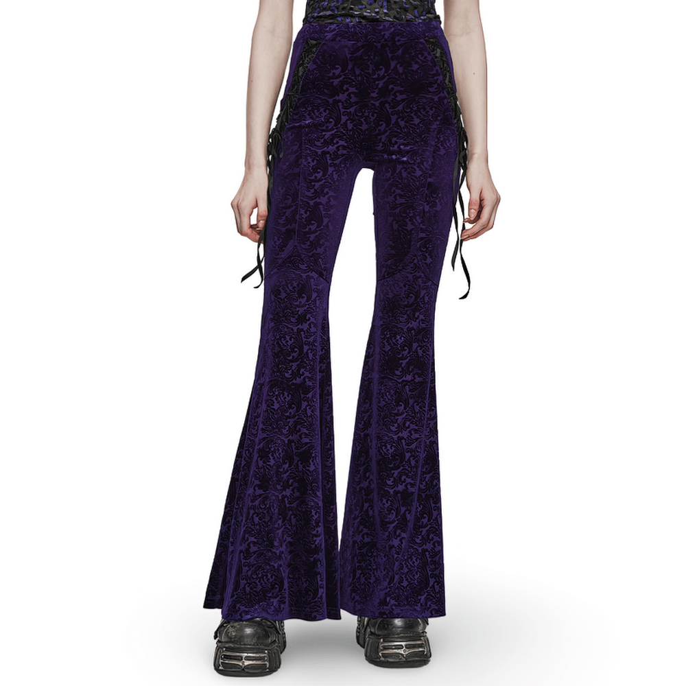 Velvet Lace-Up Flared Gothic Trousers - HARD'N'HEAVY