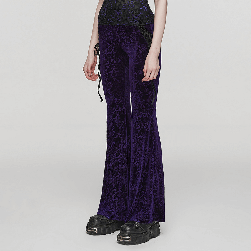 Velvet Lace-Up Flared Gothic Trousers - HARD'N'HEAVY