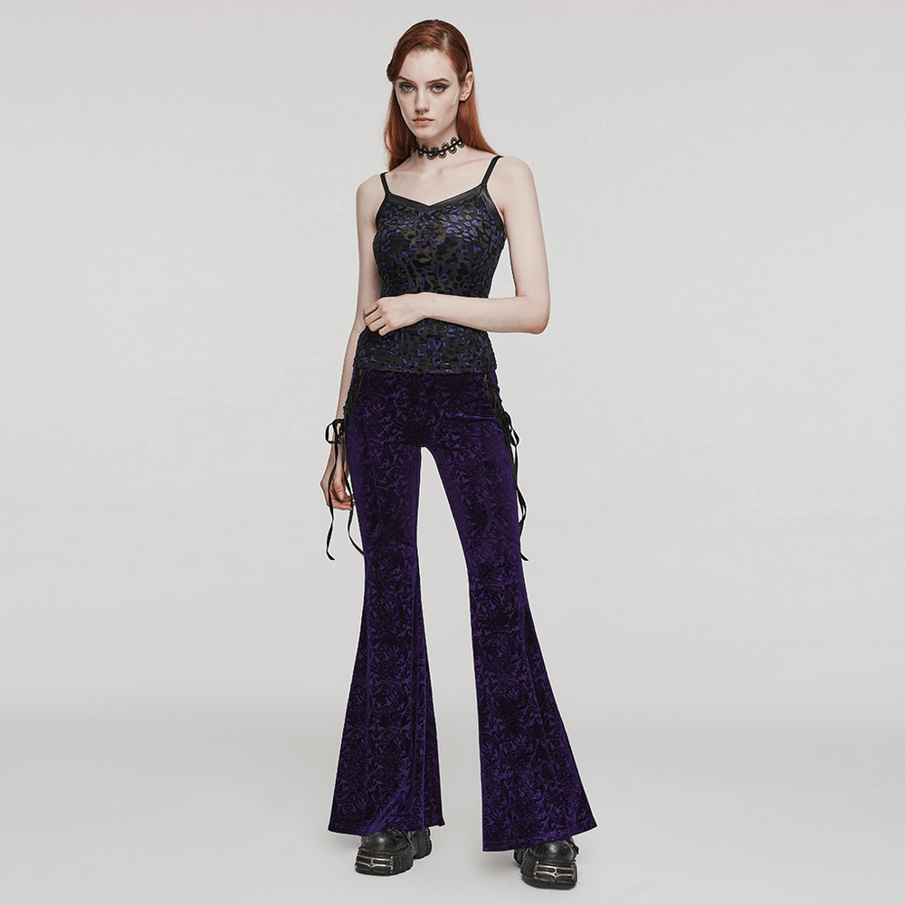 Velvet Lace-Up Flared Gothic Trousers - HARD'N'HEAVY