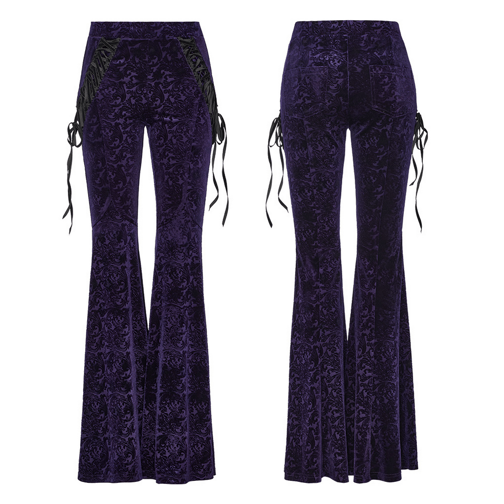 Velvet Lace-Up Flared Gothic Trousers - HARD'N'HEAVY