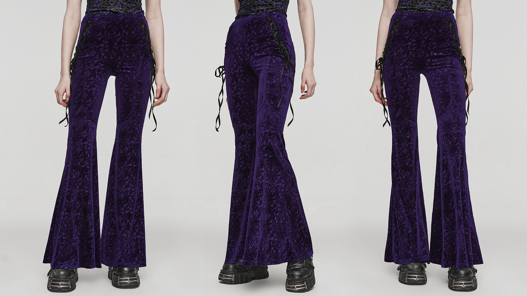 Velvet Lace-Up Flared Gothic Trousers - HARD'N'HEAVY