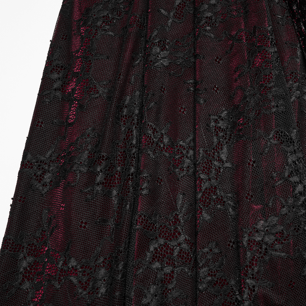 Velvet Maxi Dress with High Collar and Lace-Up Waist in black lace texture, elegant and dramatic