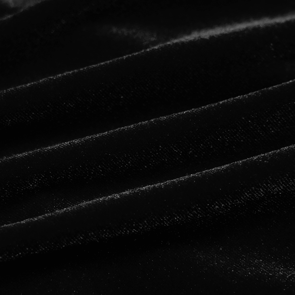 Close-up of luxurious black velvet fabric, perfect for a gothic dress design with a soft, rich texture.