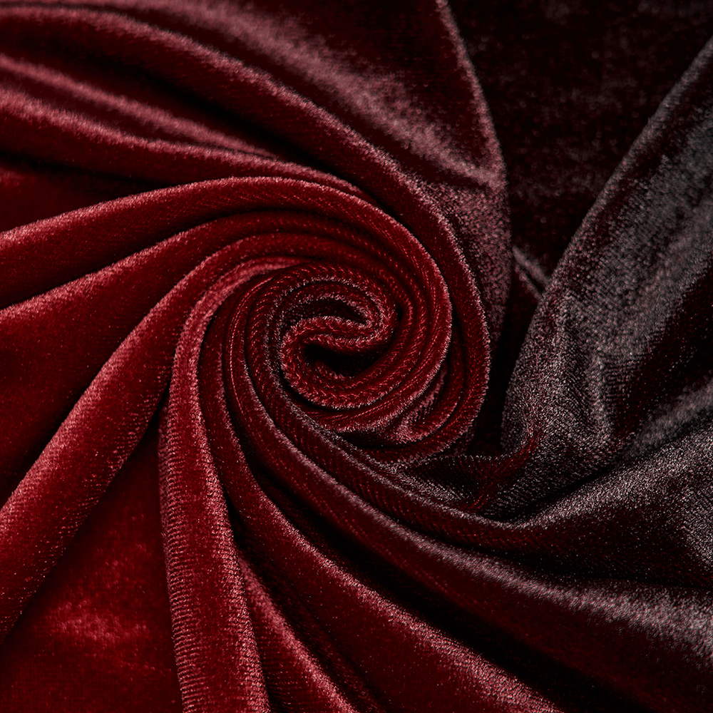 Luxurious silk velvet fabric in rich red gradient, perfect for elegant medieval dresses.