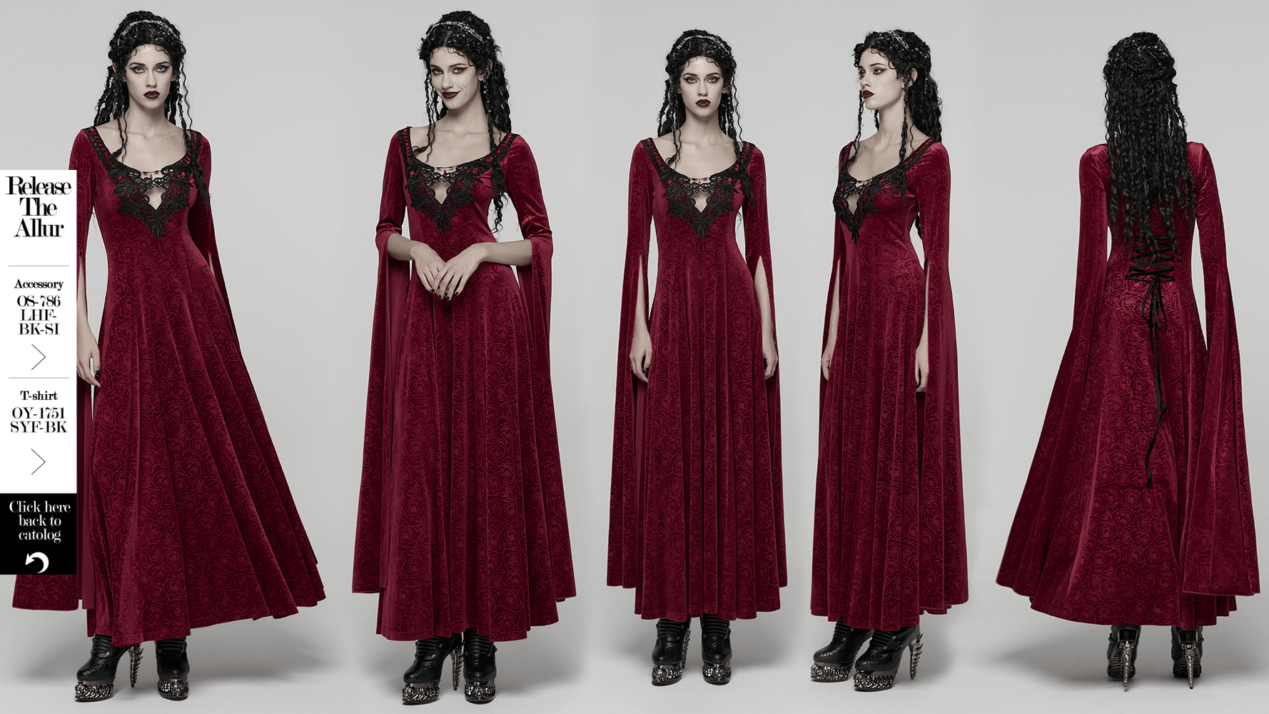 Velvet Rose Gothic Maxi Dress with Flowing Sleeves, showcasing its elegant design and flowing sleeves.