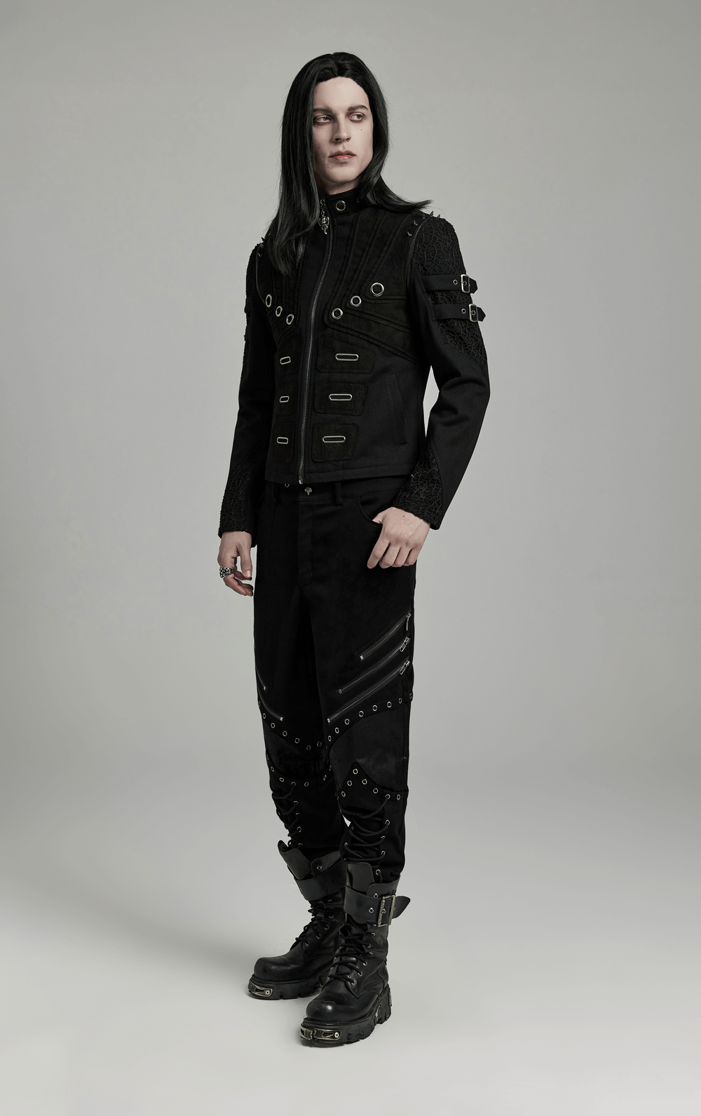 Versatile Punk Collar Stand-Up Coat with Detachable Parts