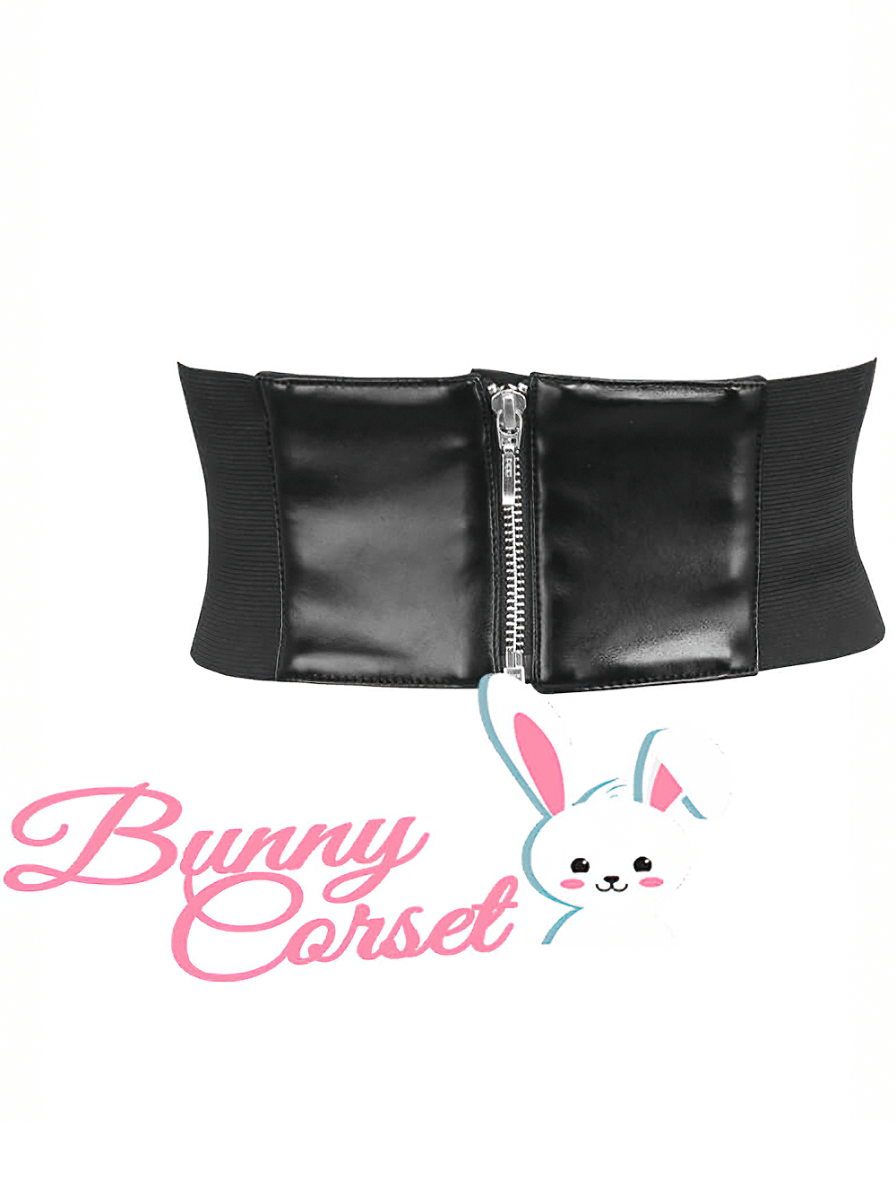 Ohiyo Faux Leather Corset Belt with zip closure for posture support and flexible fit, styled with a playful bunny design.