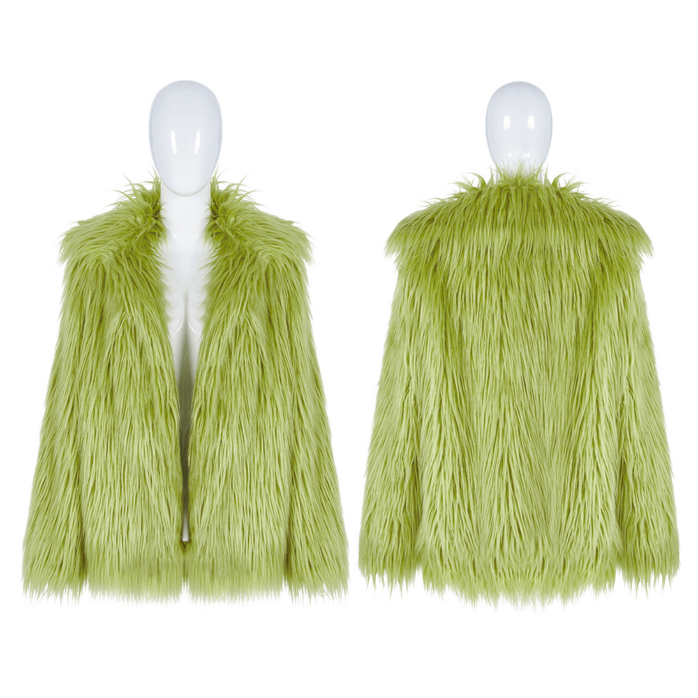 Vibrant Green Faux Fur Punk-Styled Fashion Coat - HARD'N'HEAVY