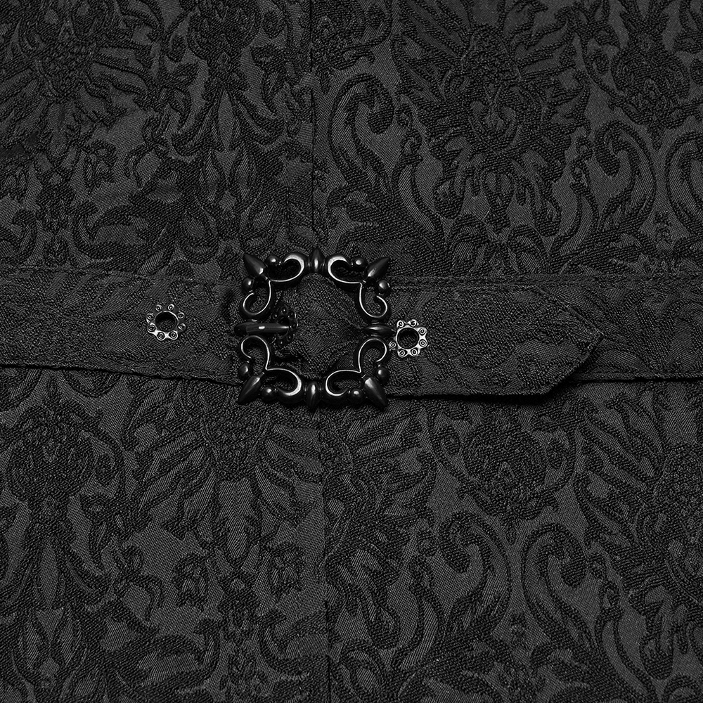Victorian Asymmetrical Waistcoat with Diagonal Button Front, black jacquard detail with ornate buckle