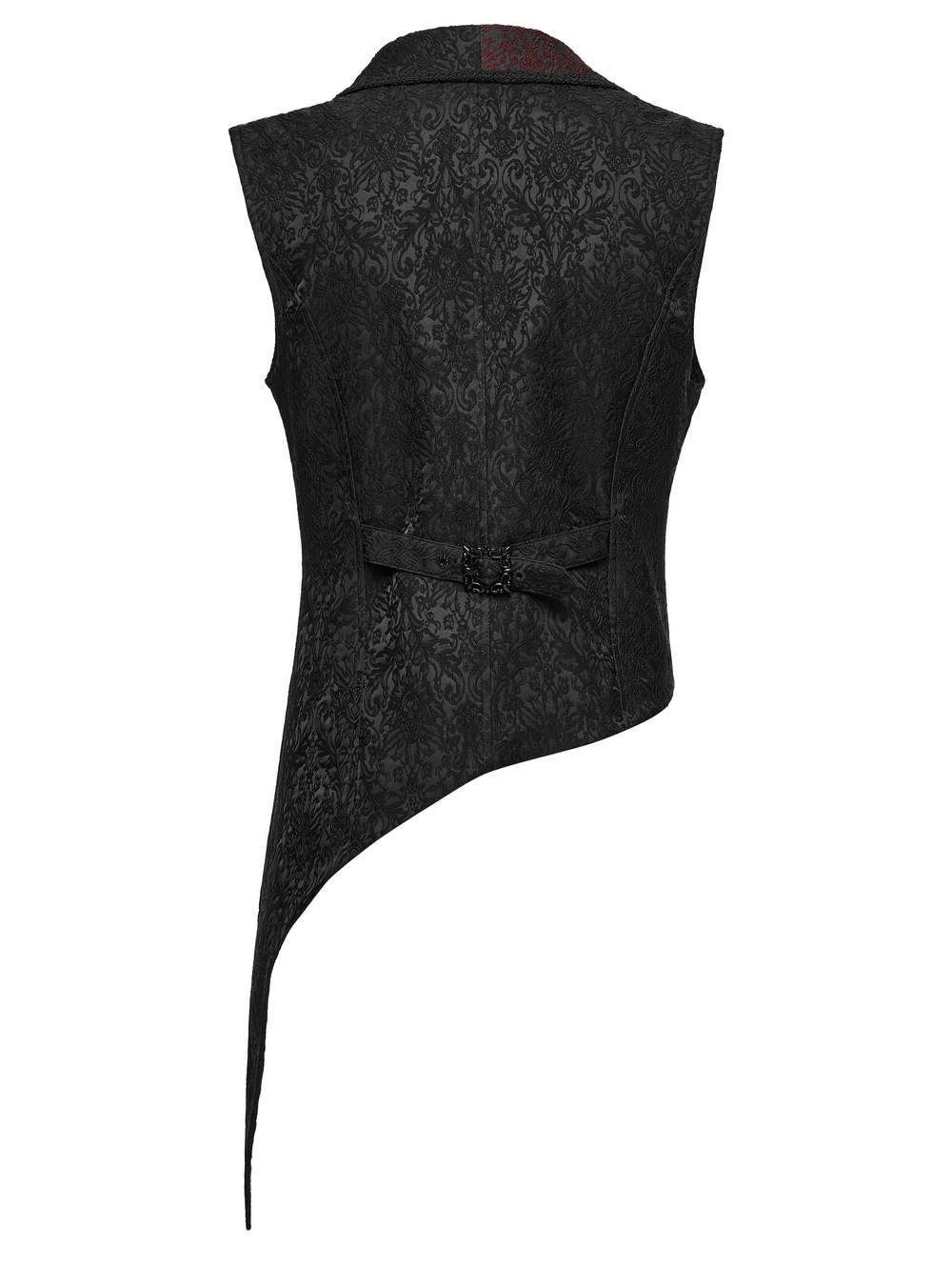 Victorian Asymmetrical Waistcoat with Diagonal Button Front, black brocade gothic vest with dramatic tail