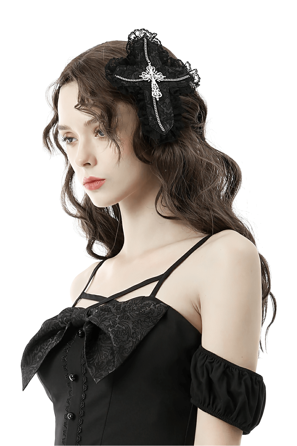 Victorian Black Lace Cross Hair Clip for Women