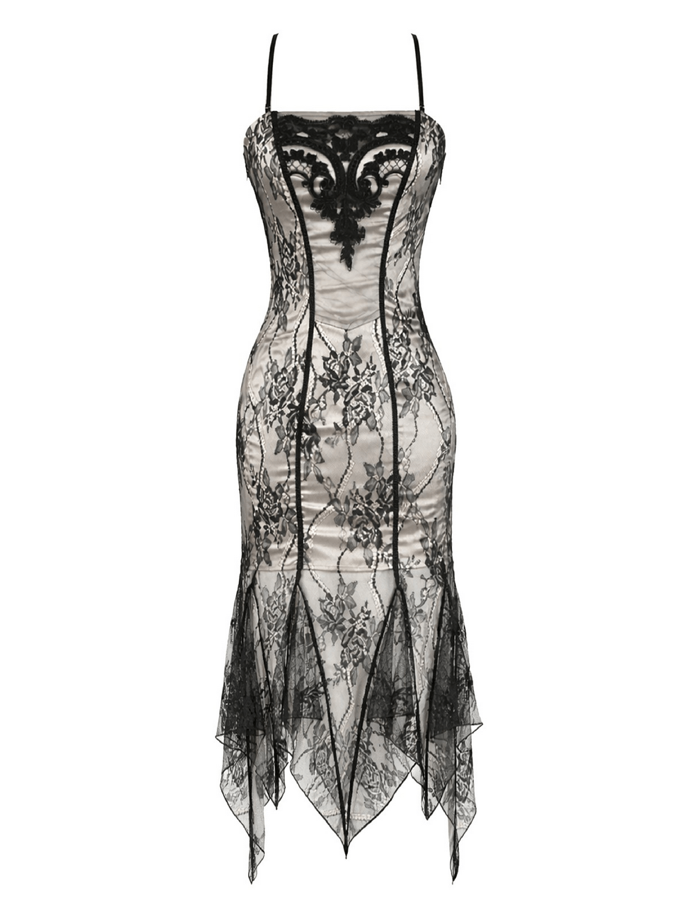 Victorian Bodycon Dress with Asymmetric Lace Hem