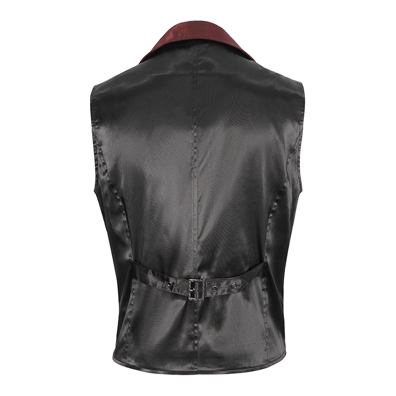 Back view of Victorian Brocade Men's Waistcoat showcasing sleek design and rich textile.