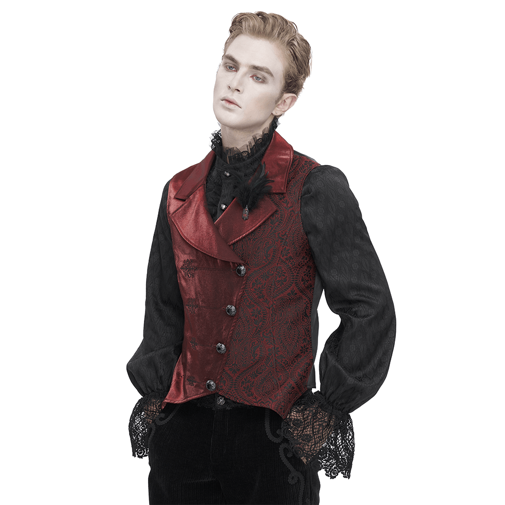 Victorian Brocade Men's Waistcoat with Feather Detail - HARD'N'HEAVY