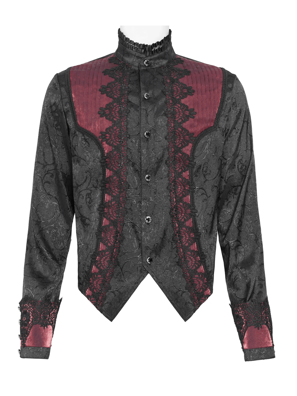 Victorian Brocade Tailcoat Shirt with Ornate Metal Buttons