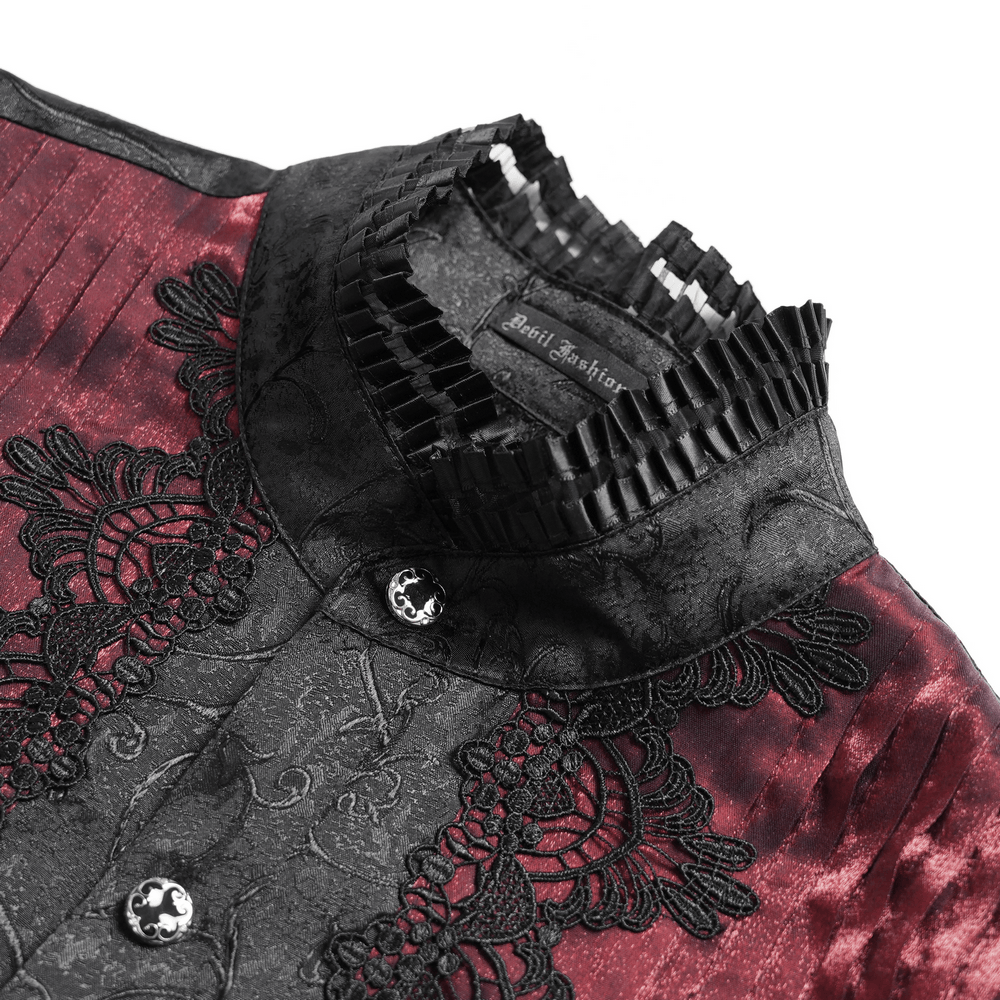 Victorian Brocade Tailcoat Shirt with Ornate Metal Buttons