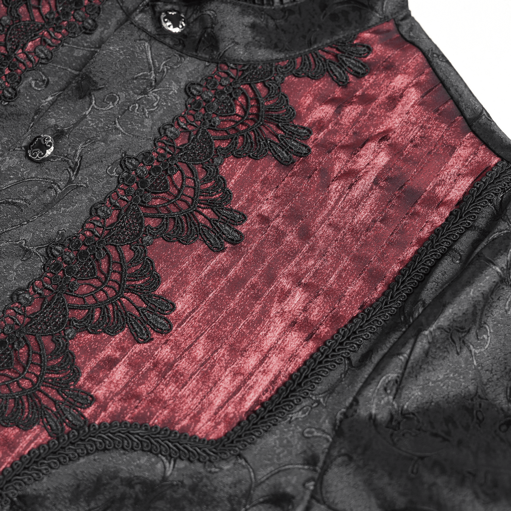Victorian Brocade Tailcoat Shirt with Ornate Metal Buttons