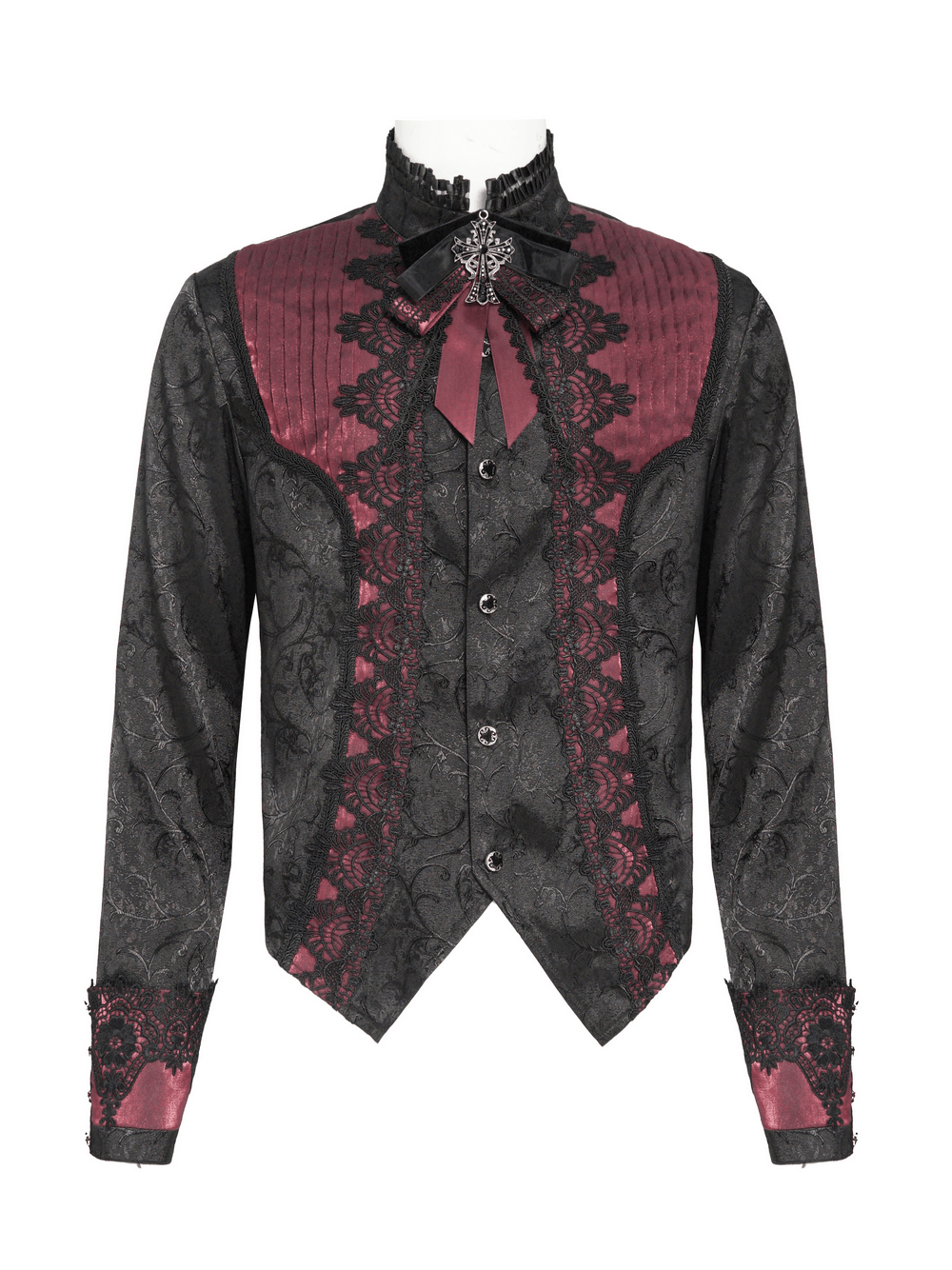 Victorian Brocade Tailcoat Shirt with Ornate Metal Buttons