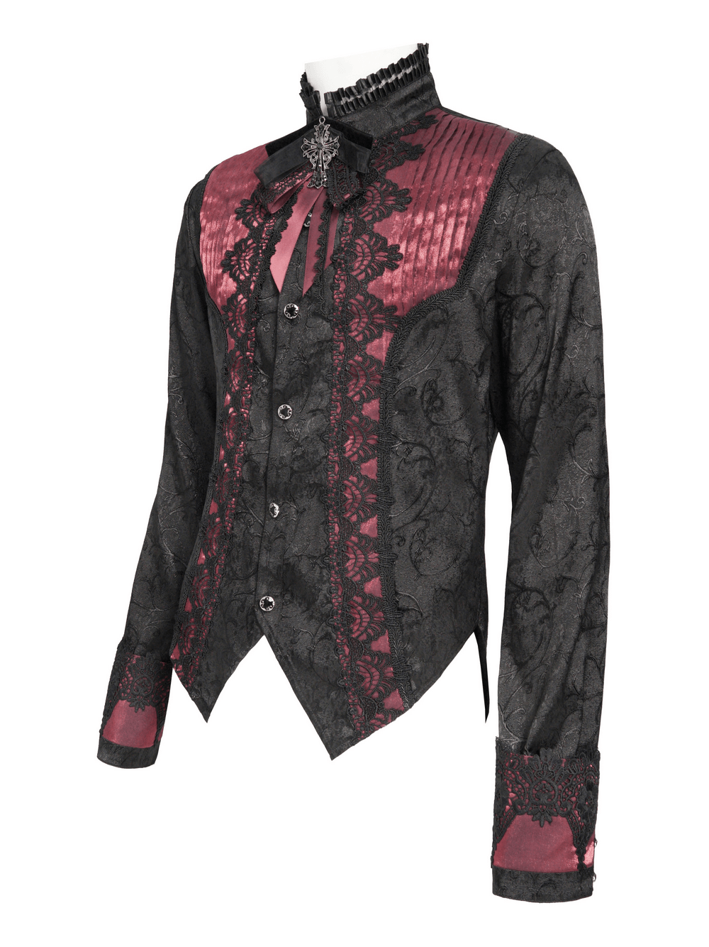 Victorian Brocade Tailcoat Shirt with Ornate Metal Buttons