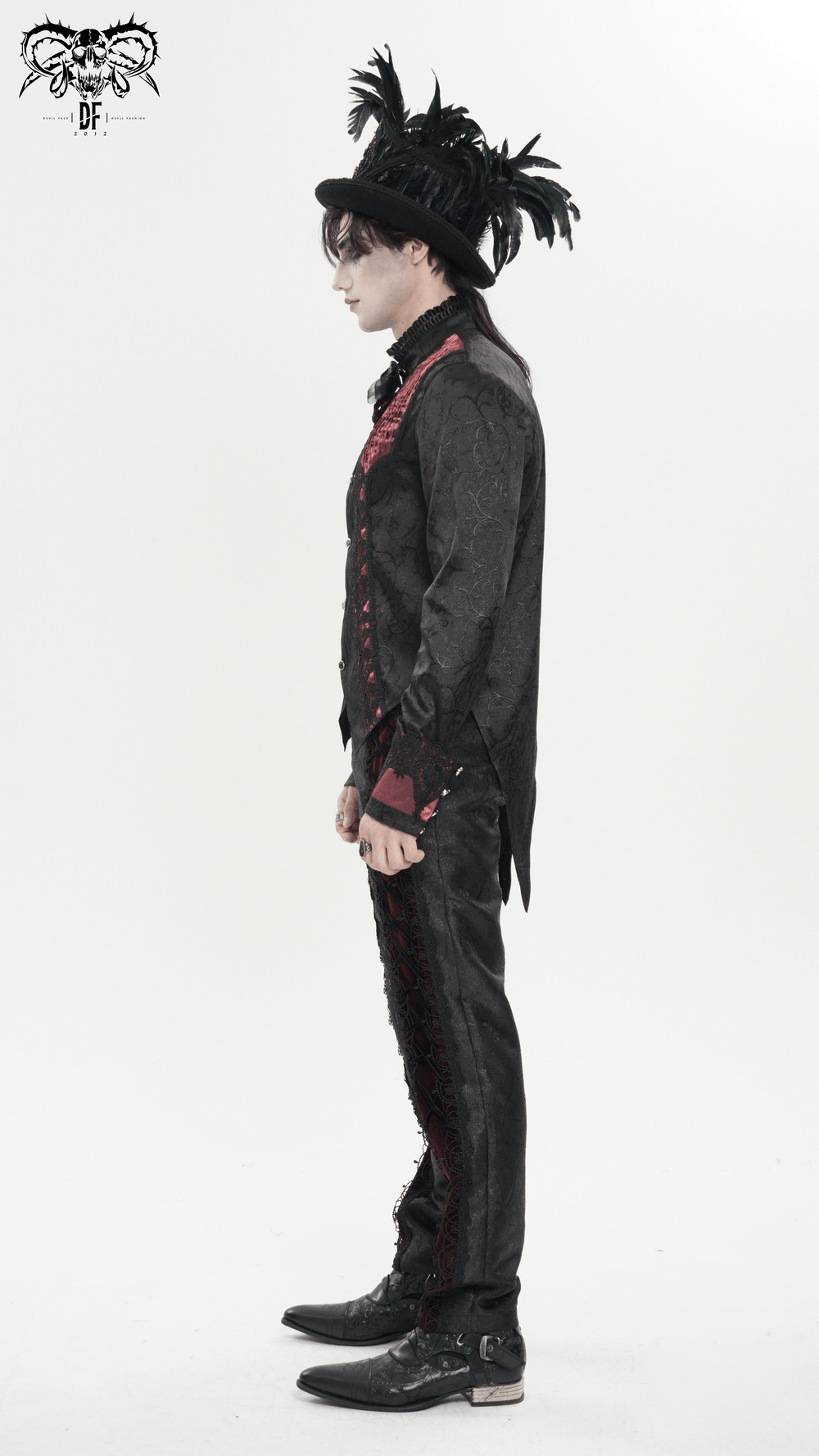 Victorian Brocade Tailcoat Shirt with Ornate Metal Buttons