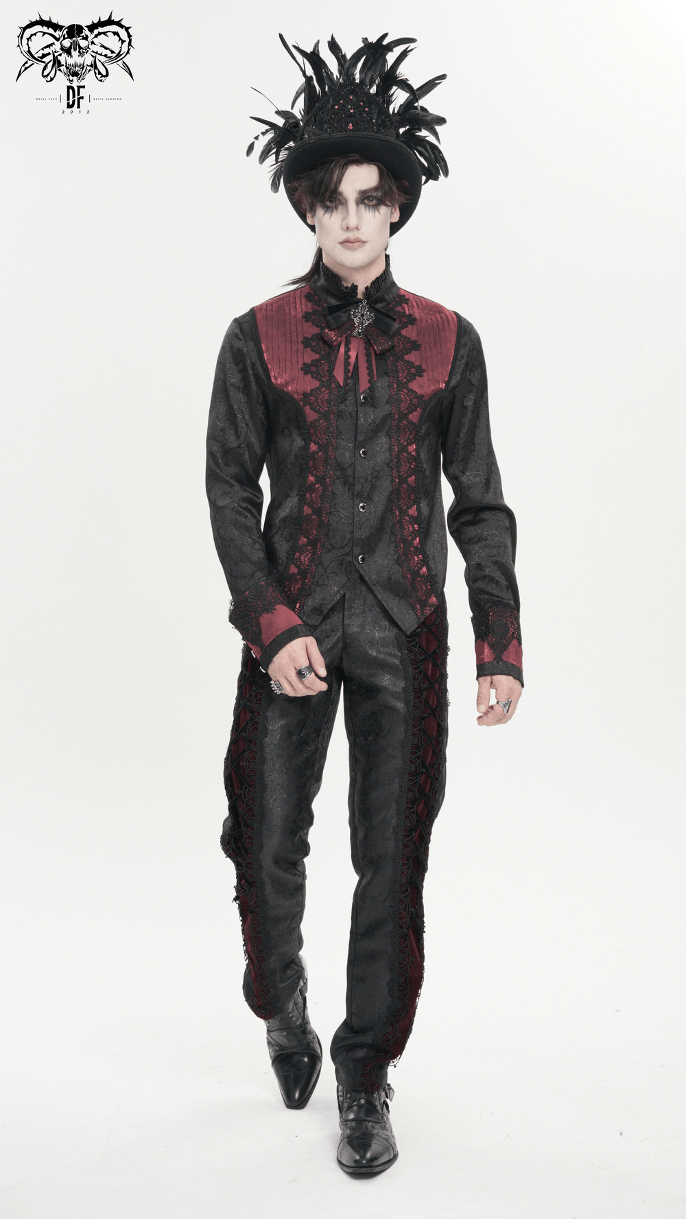 Victorian Brocade Tailcoat Shirt with Ornate Metal Buttons