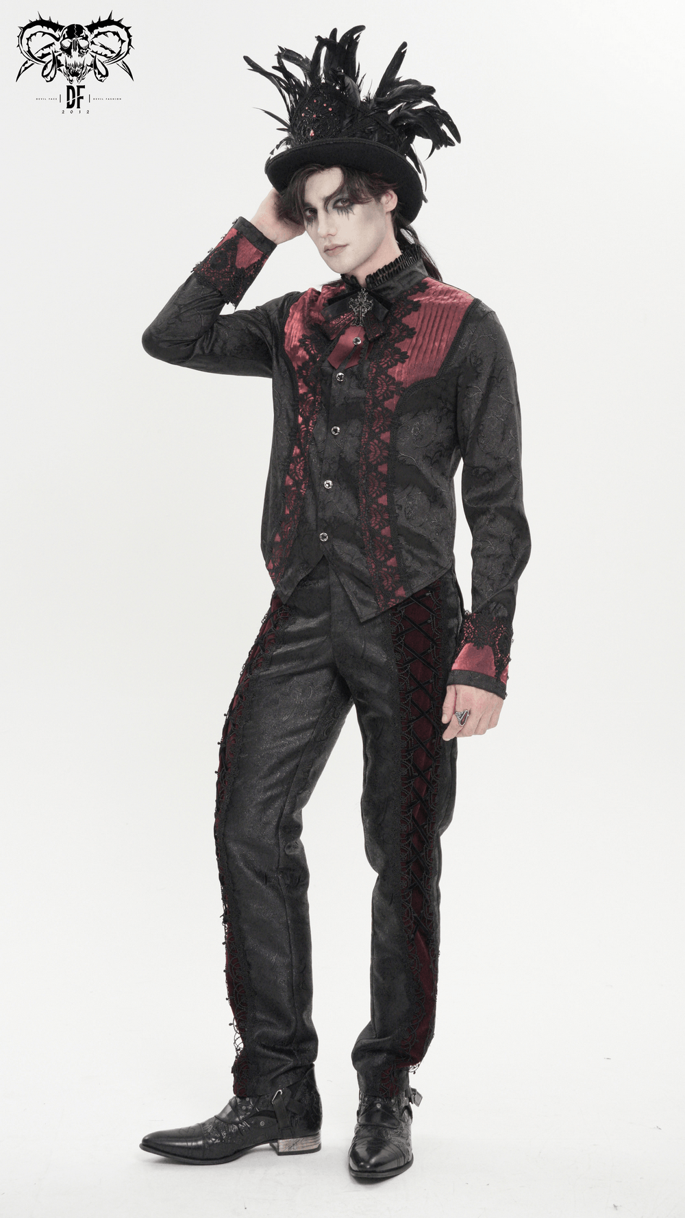 Victorian Brocade Tailcoat Shirt with Ornate Metal Buttons