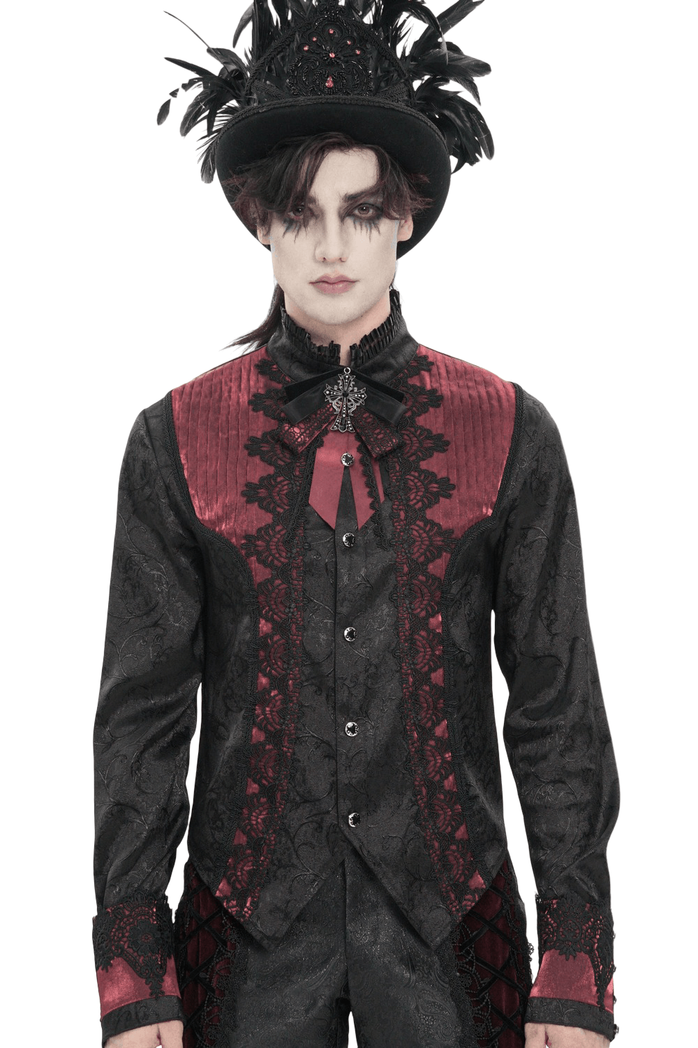 Victorian Brocade Tailcoat Shirt with Ornate Metal Buttons