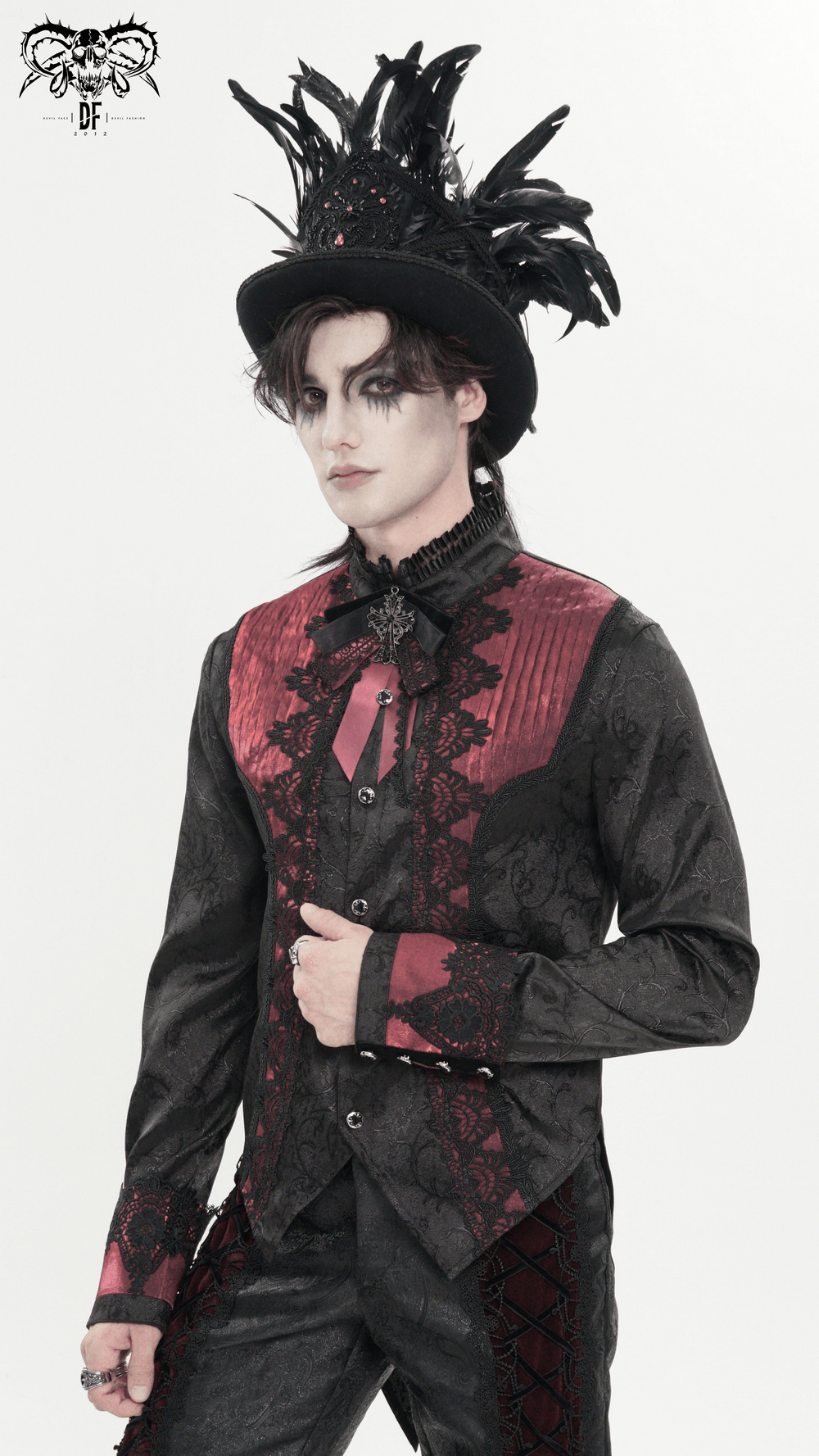 Victorian Brocade Tailcoat Shirt with Ornate Metal Buttons