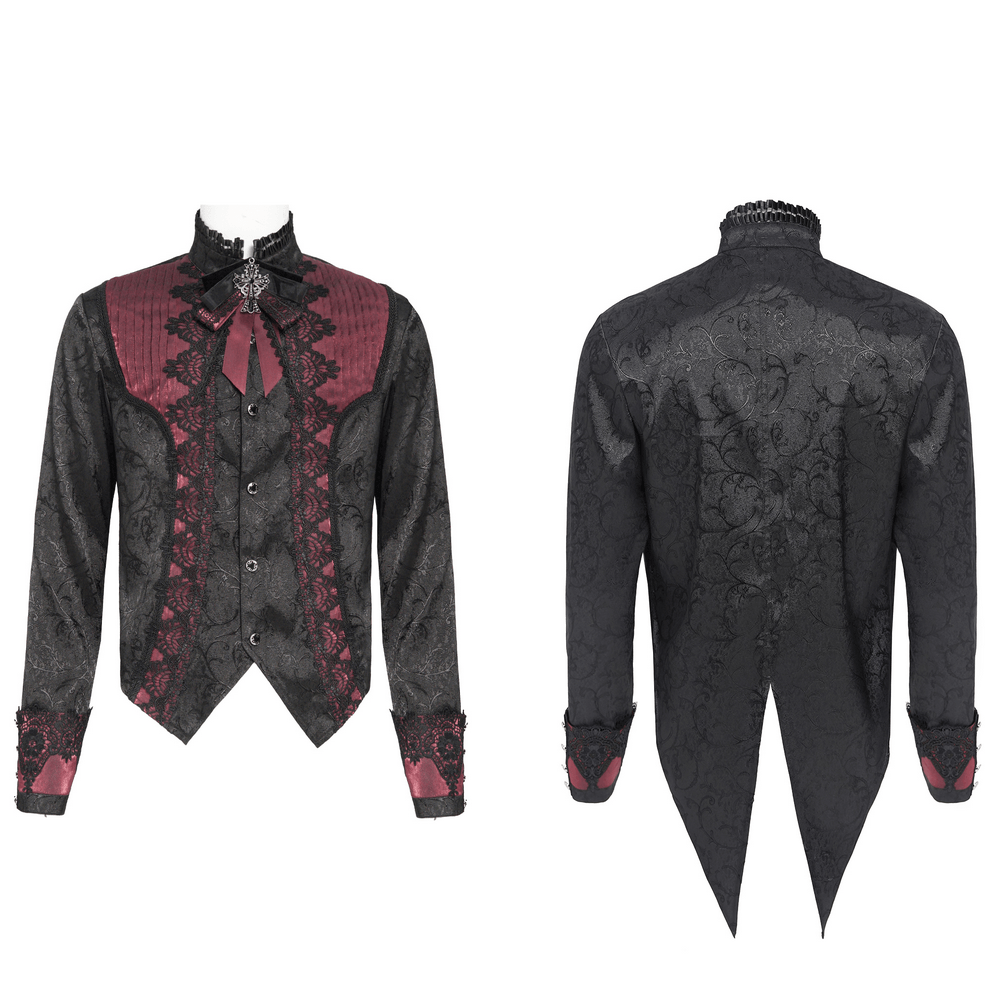 Victorian Brocade Tailcoat Shirt with Ornate Metal Buttons