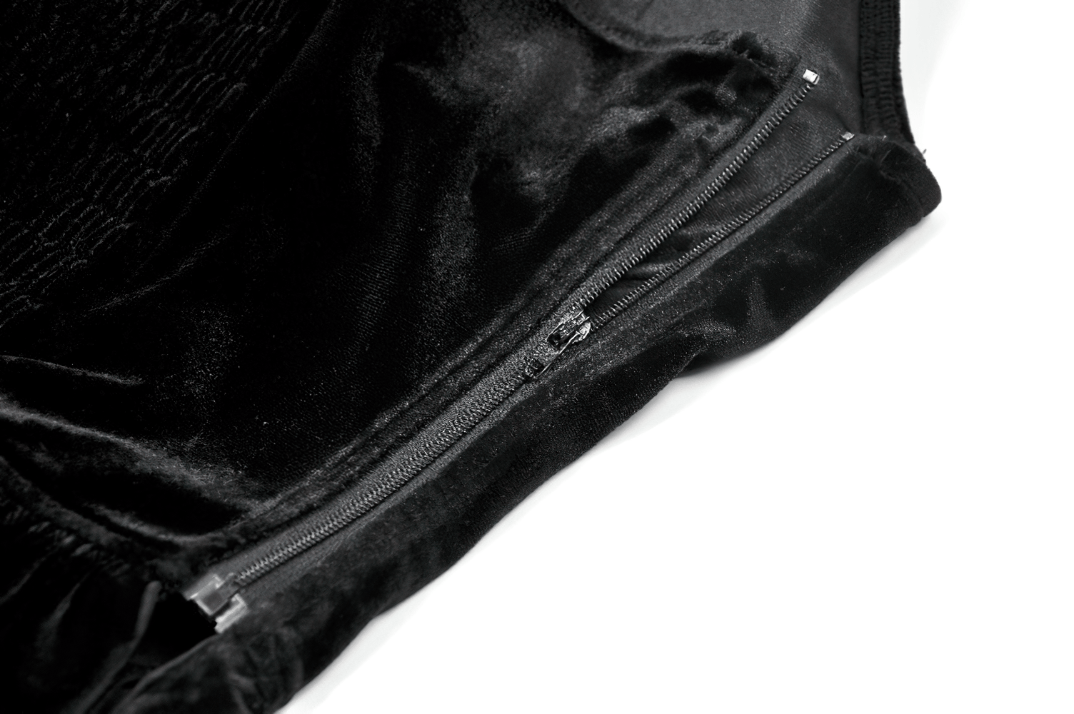 Close-up of the zipper detail on the Victorian Dark Romance Spaghetti Strap Corset Top for Women.