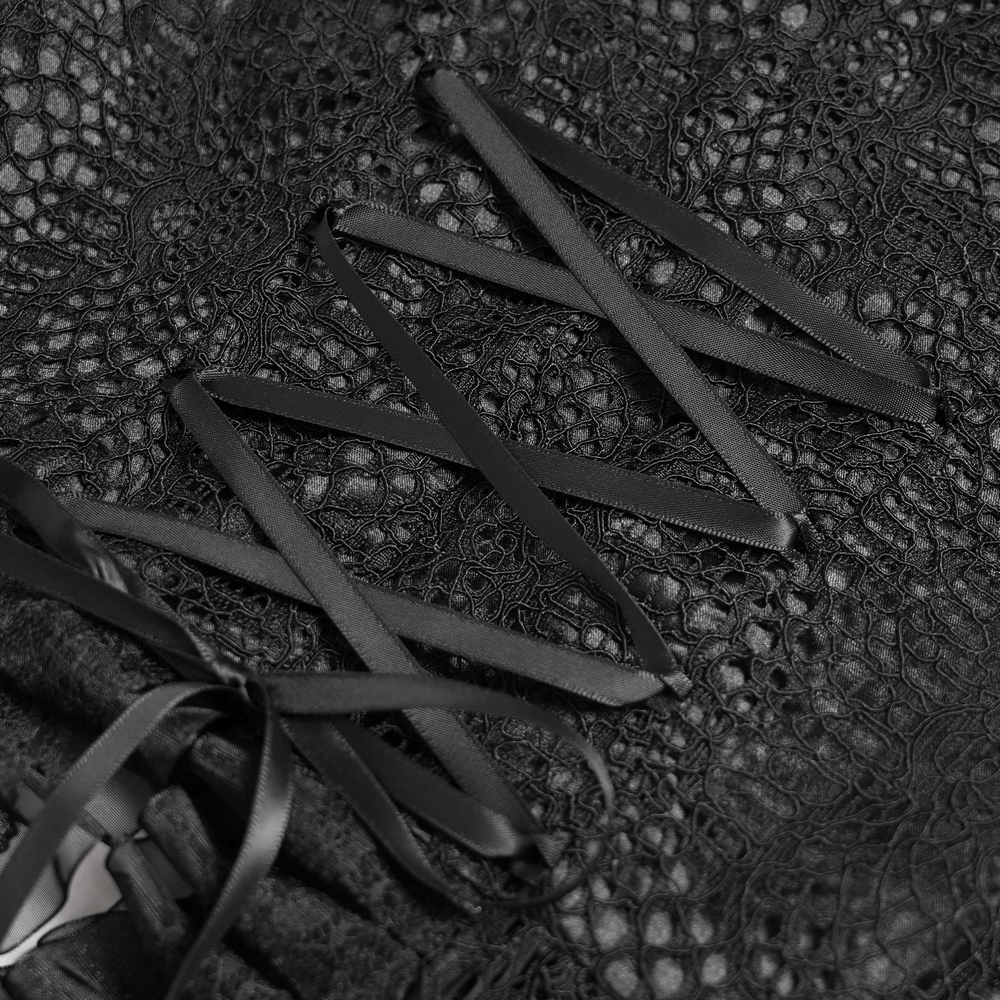 Victorian Elegant Lace Cape with Embellishments showing intricate lace and ribbon detailing on the corset back.