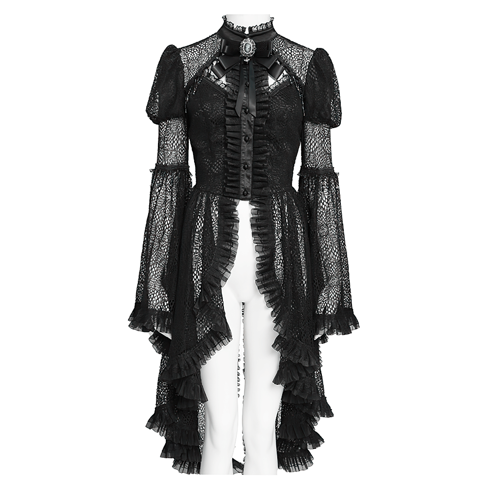 Victorian Elegant Lace Cape with Embellishments showcasing sophisticated design and ruffled layers.