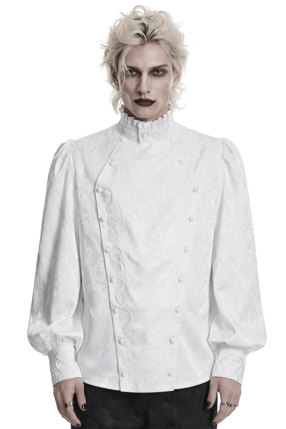 Victorian Embroidered Ruffle Shirt With Detachable Collar