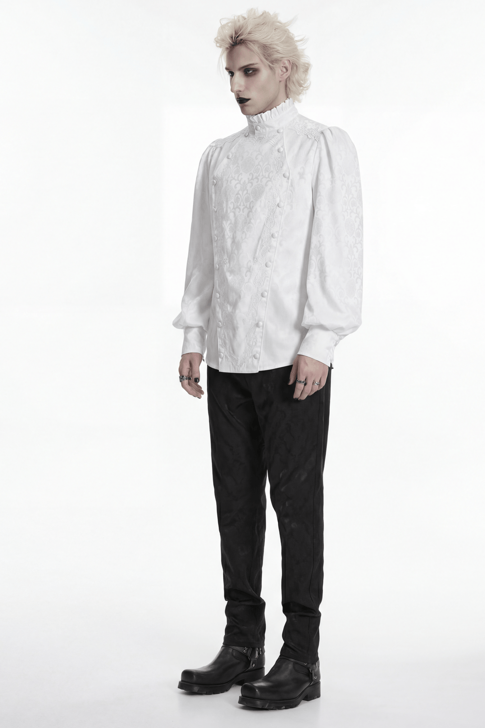 Victorian Embroidered Ruffle Shirt With Detachable Collar