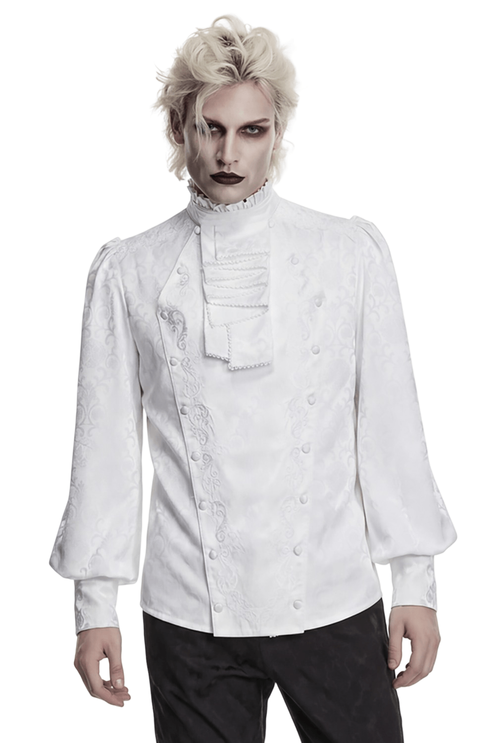 Victorian Embroidered Ruffle Shirt With Detachable Collar