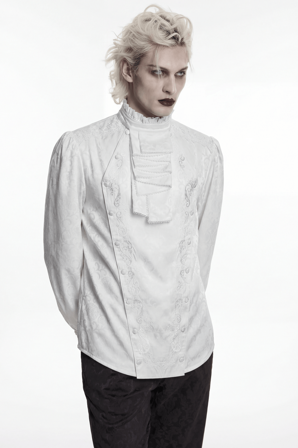 Victorian Embroidered Ruffle Shirt With Detachable Collar