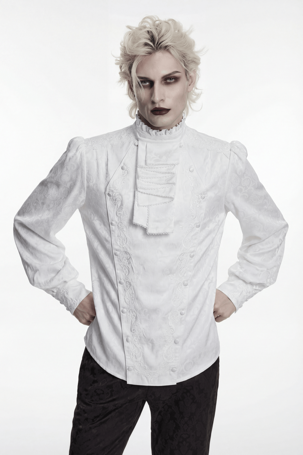 Victorian Embroidered Ruffle Shirt With Detachable Collar