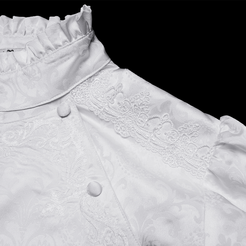 Victorian Embroidered Ruffle Shirt With Detachable Collar