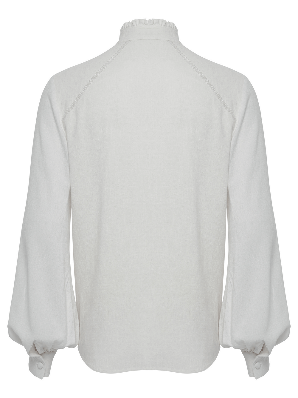 Victorian Embroidered White Shirt with Puff Sleeves - back view showcasing elegant puffed sleeves.